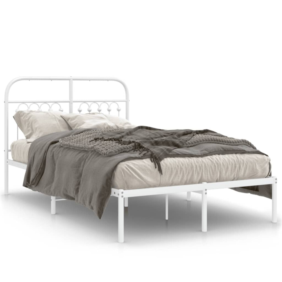 Vidaxl (White, 120 X 190 Cm/ With Headboard) Metal Bed Frame With Headboard And Footboard Bed Base White 183X203 Cm