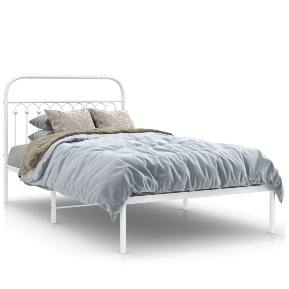 (white, 107 x 203 cm/ with headboard) vidaXL Metal Bed Frame with Headboard and Footboard Bed Base White 183x203 cm