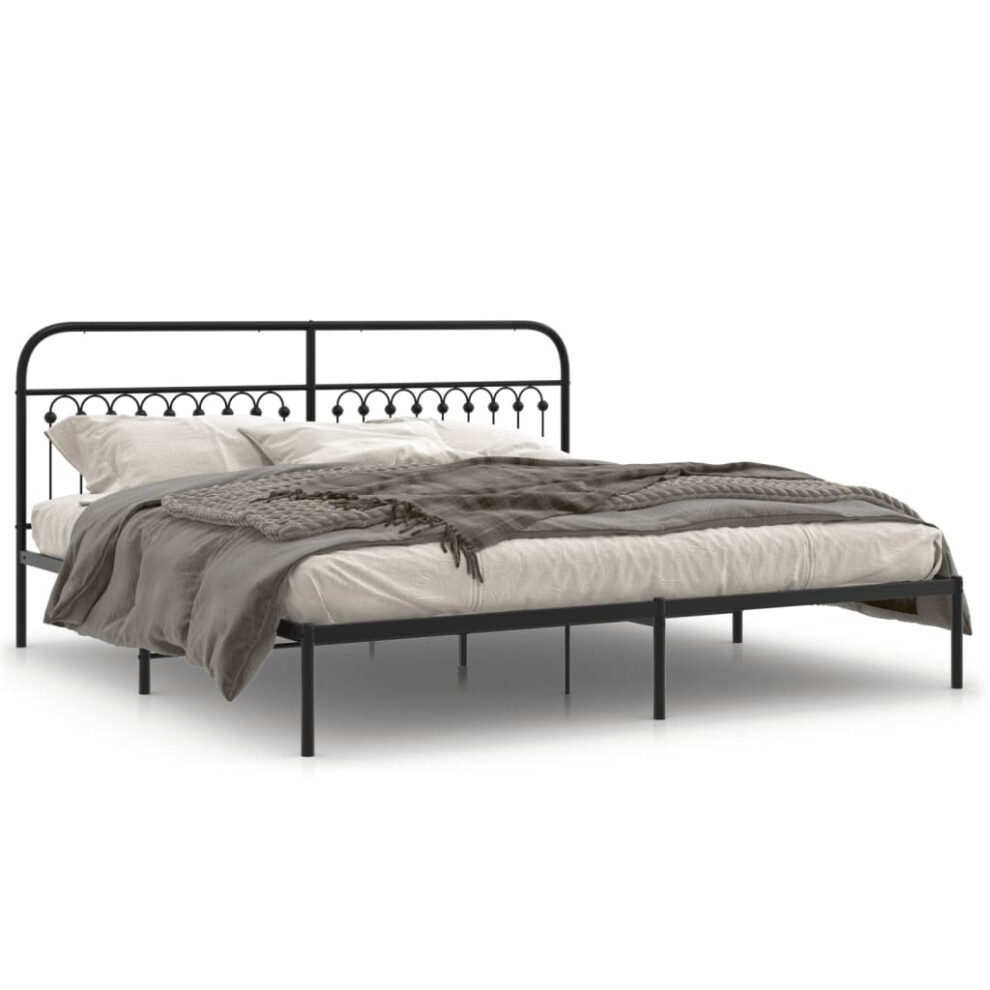 Vidaxl (Black, 200 X 200 Cm/ With Headboard) Metal Bed Frame With Headboard And Footboard Bed Base White 183X203 Cm