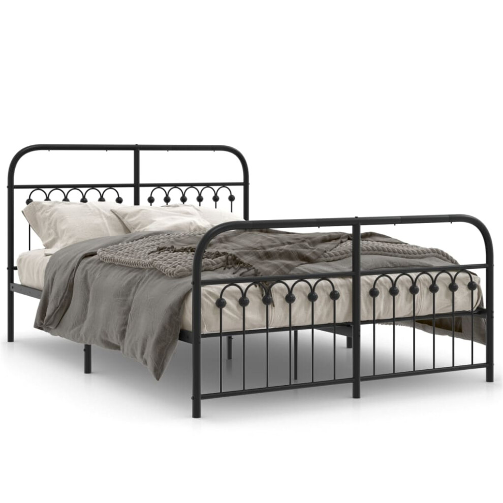 Vidaxl (Black, 140 X 190 Cm/ With Headboard & Footboard) Metal Bed Frame With Headboard And Footboard Bed Base White 183X203 Cm