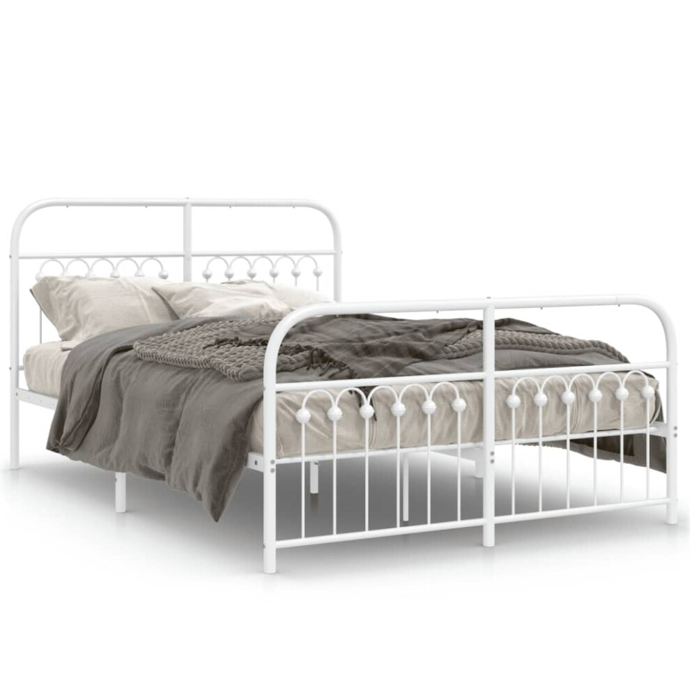 Vidaxl (White, 137 X 190 Cm/ With Headboard & Footboard) Metal Bed Frame With Headboard And Footboard Bed Base White 183X203 Cm