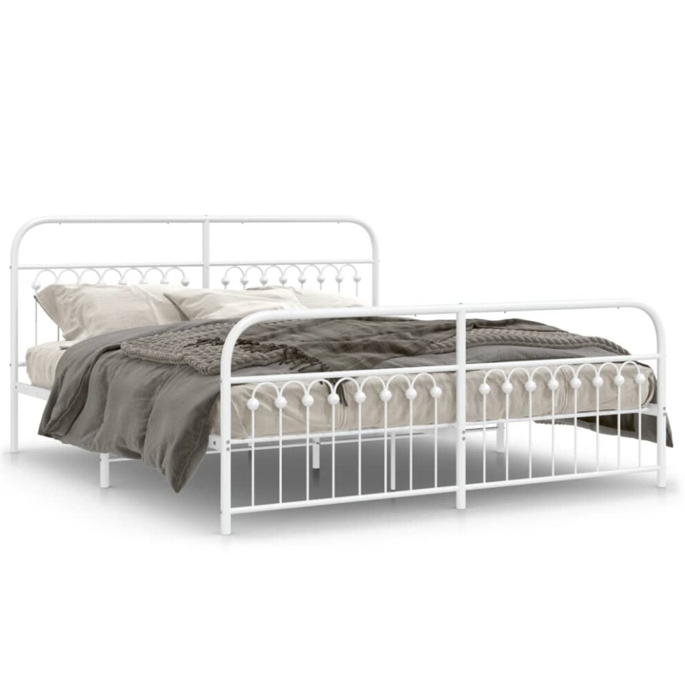 Vidaxl (White, 183 X 213 Cm/ With Headboard & Footboard) Metal Bed Frame With Headboard And Footboard Bed Base White 183X203 Cm