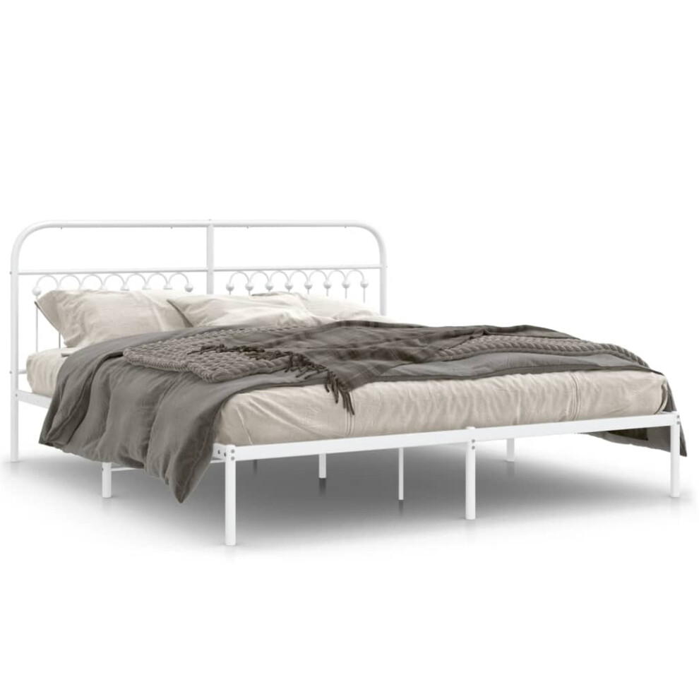 Vidaxl (White, 183 X 203 Cm/ With Headboard) Metal Bed Frame With Headboard And Footboard Bed Base White 183X203 Cm