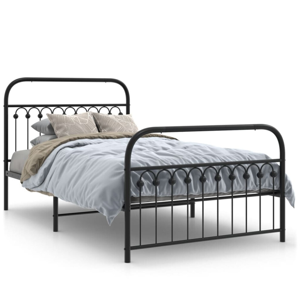 (black, 107 x 203 cm/ with headboard & footboard) vidaXL Metal Bed Frame with Headboard and Footboard Bed Base White 183x203 cm