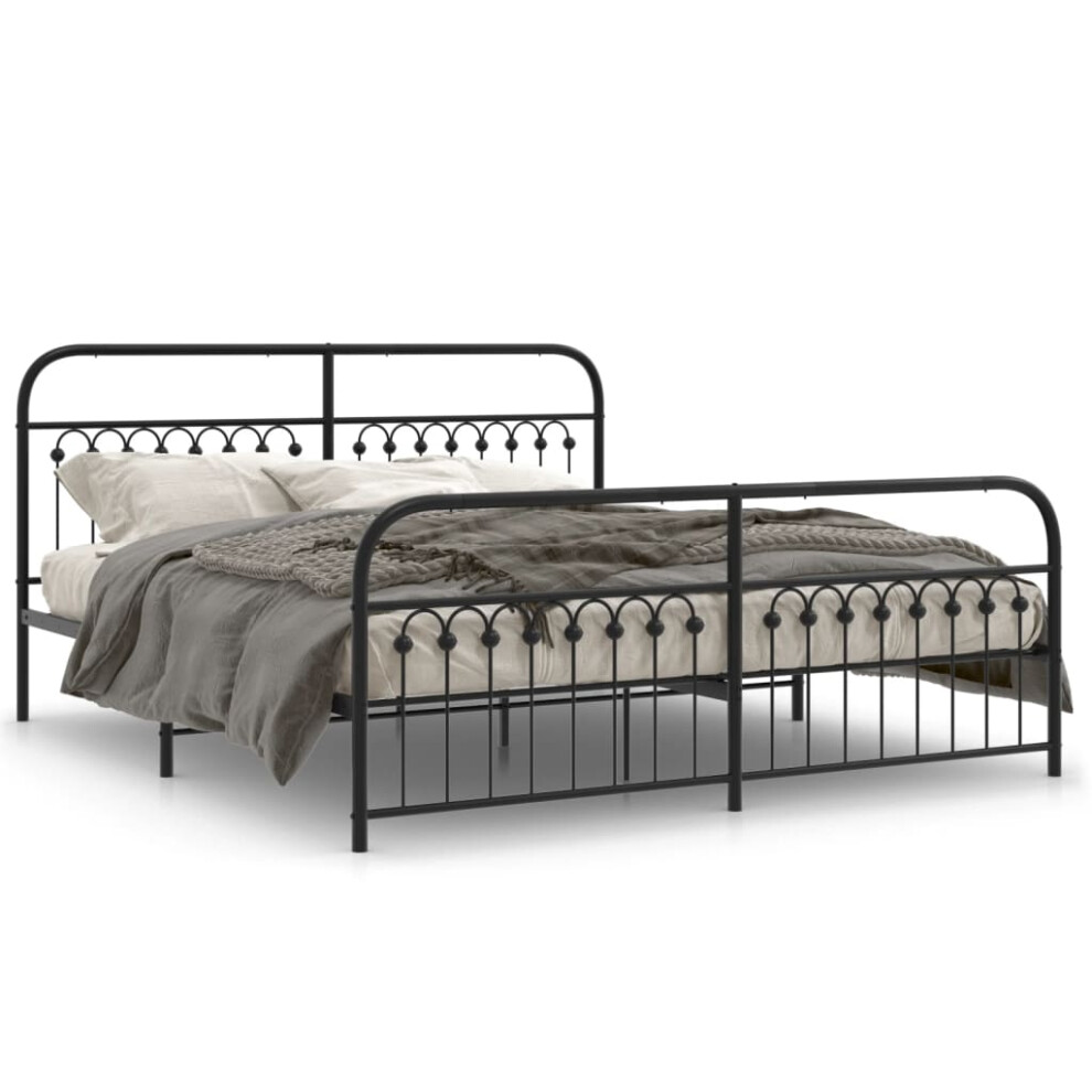 (black, 183 x 213 cm/ with headboard & footboard) vidaXL Metal Bed Frame with Headboard and Footboard Bed Base White 183x203 cm