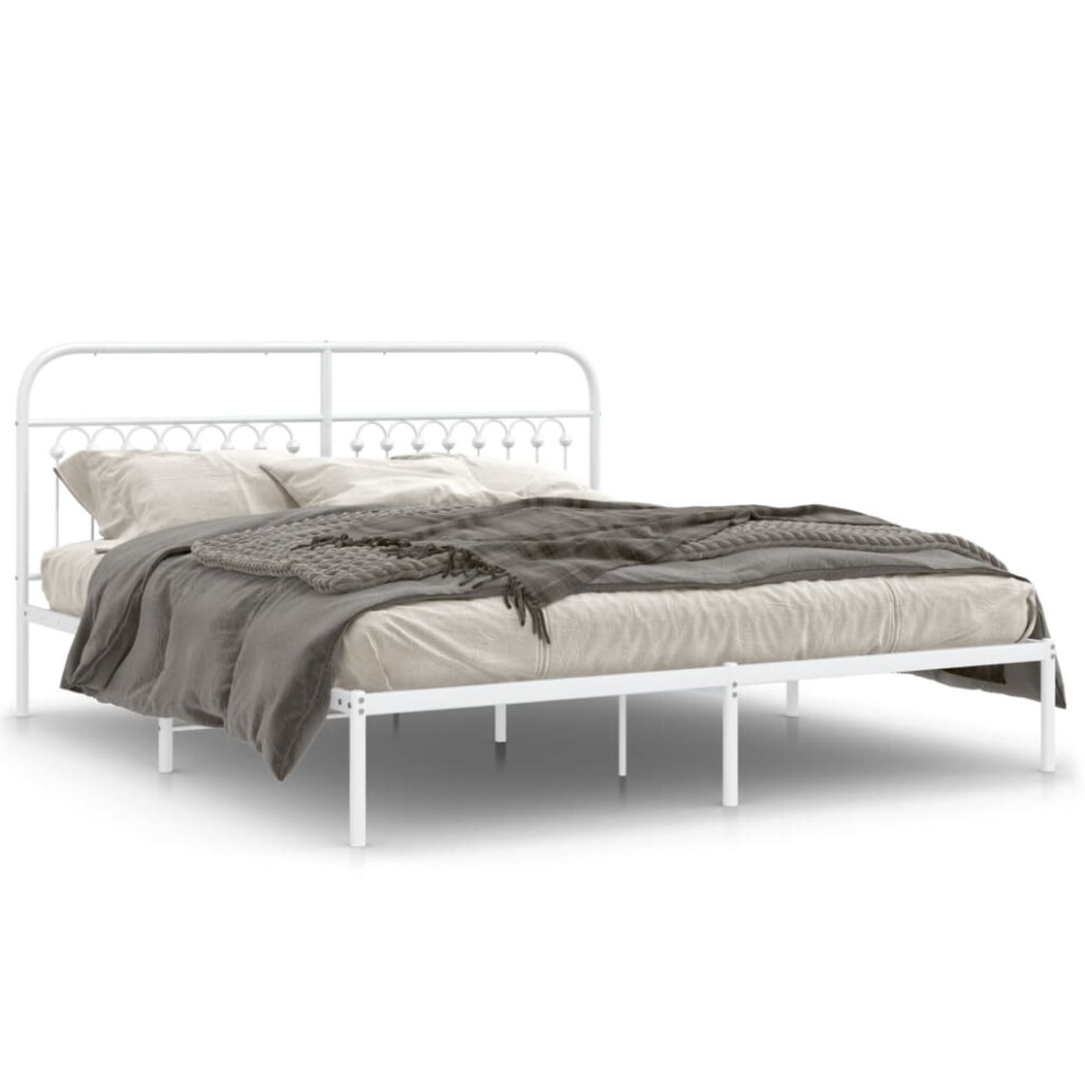 Vidaxl (White, 183 X 213 Cm/ With Headboard) Metal Bed Frame With Headboard And Footboard Bed Base White 183X203 Cm