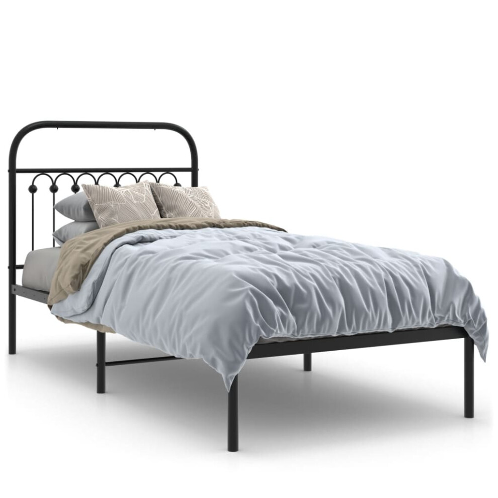 Vidaxl (Black, 90 X 190 Cm/ With Headboard) Metal Bed Frame With Headboard And Footboard Bed Base White 183X203 Cm