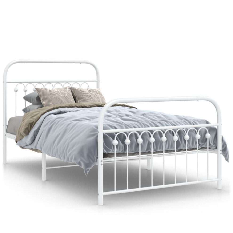 (white, 100 x 190 cm/ with headboard & footboard) vidaXL Metal Bed Frame with Headboard and Footboard Bed Base White 183x203 cm