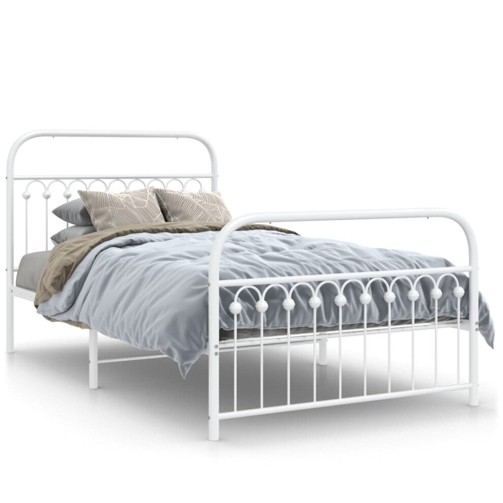 (white, 107 x 203 cm/ with headboard & footboard) vidaXL Metal Bed Frame with Headboard and Footboard Bed Base White 183x203 cm