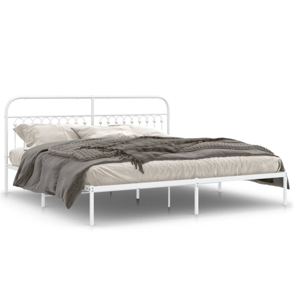 (white, 200 x 200 cm/ with headboard) vidaXL Metal Bed Frame with Headboard and Footboard Bed Base White 183x203 cm