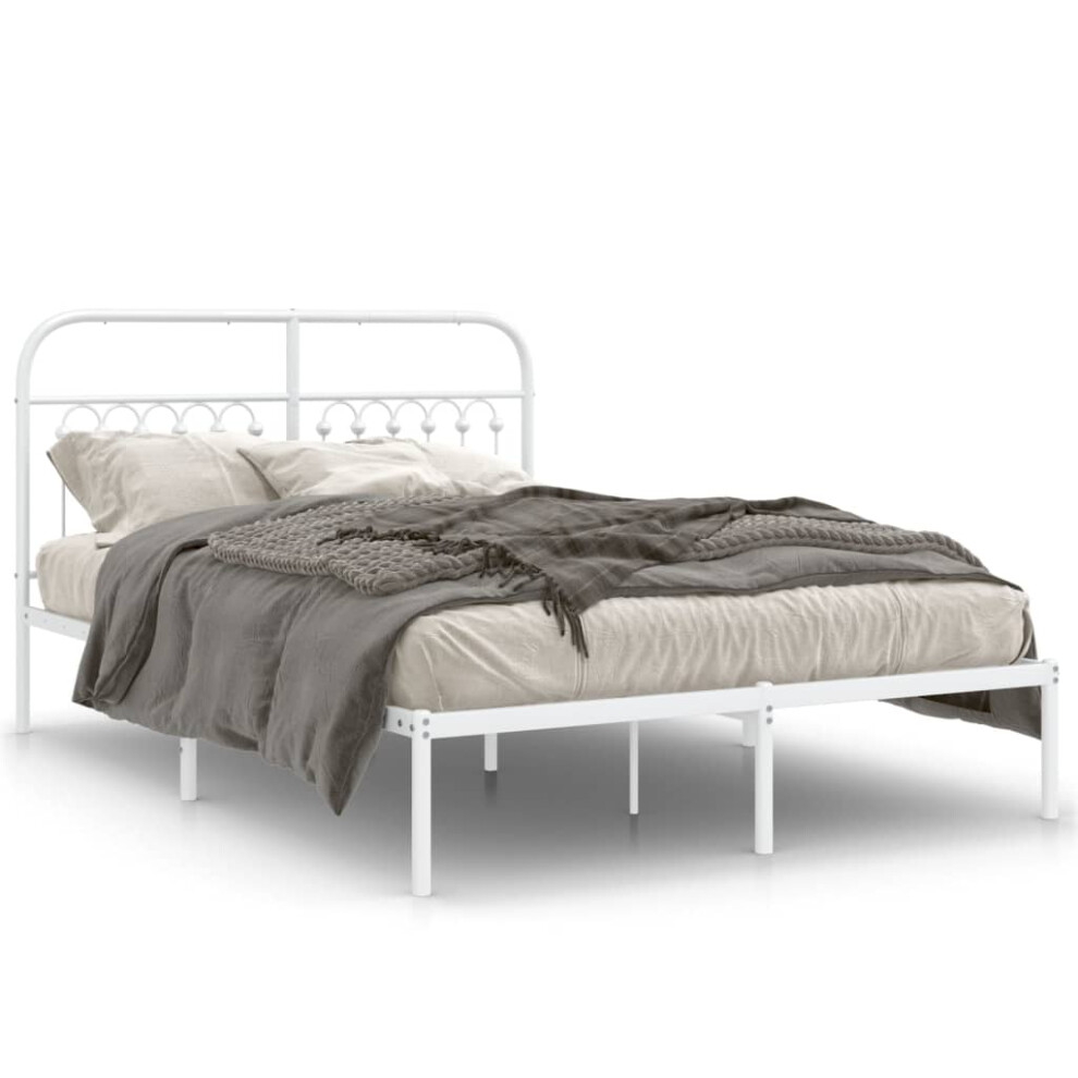 (white, 135 x 190 cm/ with headboard) vidaXL Metal Bed Frame with Headboard and Footboard Bed Base White 183x203 cm