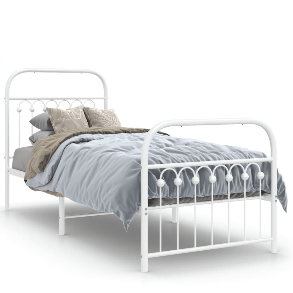 Vidaxl (White, 75 X 190 Cm/ With Headboard & Footboard) Metal Bed Frame With Headboard And Footboard Bed Base White 183X203 Cm