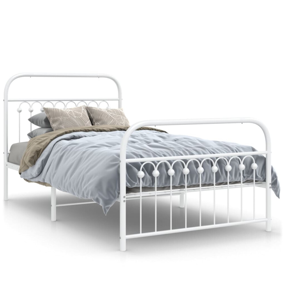 (white, 100 x 200 cm/ with headboard & footboard) vidaXL Metal Bed Frame with Headboard and Footboard Bed Base White 183x203 cm