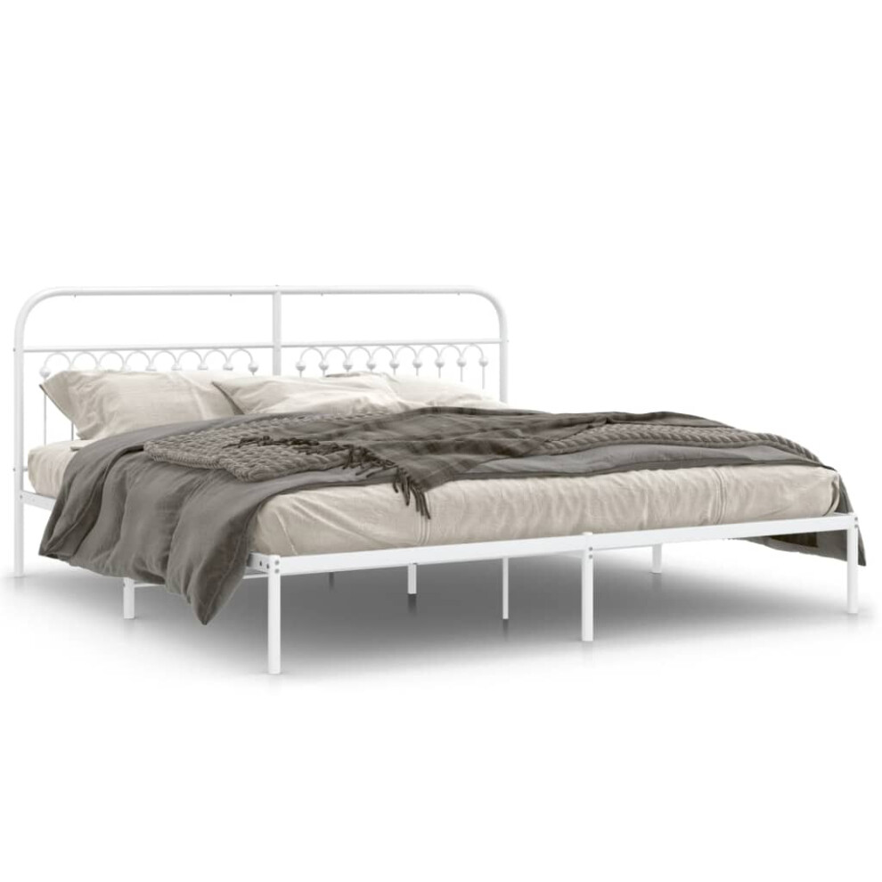 Vidaxl (White, 193 X 203 Cm/ With Headboard) Metal Bed Frame With Headboard And Footboard Bed Base White 183X203 Cm