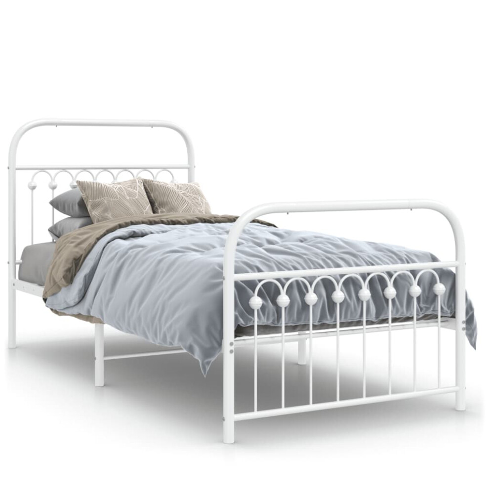 Vidaxl (White, 90 X 200 Cm/ With Headboard & Footboard) Metal Bed Frame With Headboard And Footboard Bed Base White 183X203 Cm