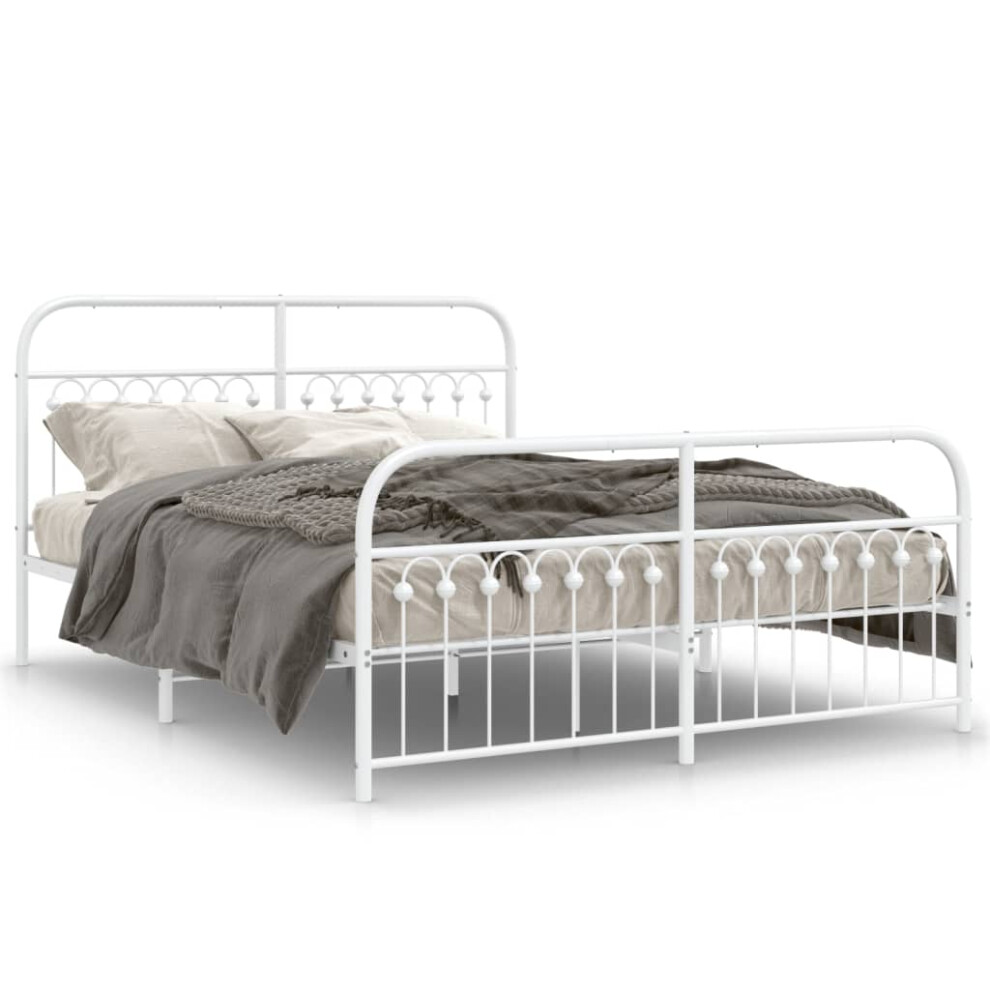 Vidaxl (White, 150 X 200 Cm/ With Headboard & Footboard) Metal Bed Frame With Headboard And Footboard Bed Base White 183X203 Cm