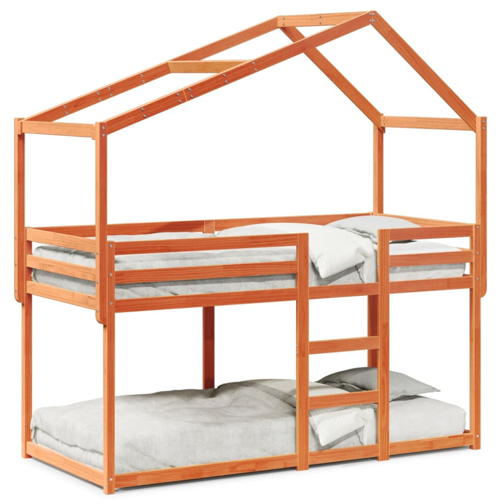 (wax brown, 75 x 190 cm) vidaXL Bunk Bed with Roof Bed Frame Kids Twin Sleeper 80x200cm Solid Wood Pine