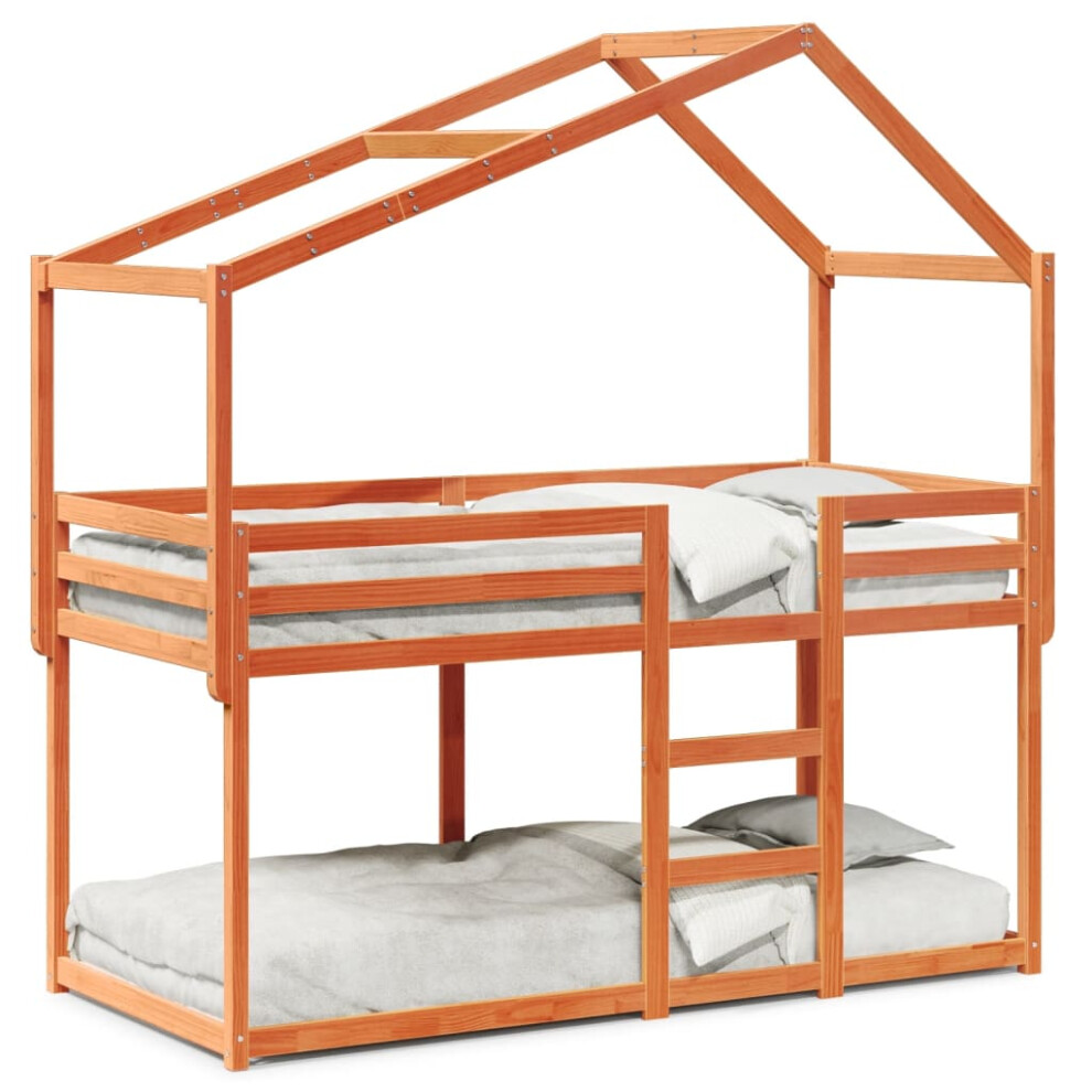 (wax brown, 80 x 200 cm) vidaXL Bunk Bed with Roof Bed Frame Kids Twin Sleeper 80x200cm Solid Wood Pine