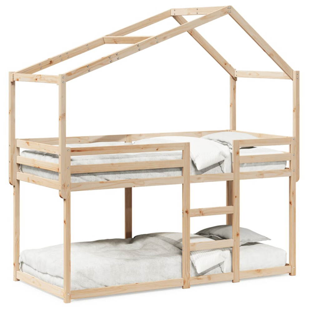 (natural, 75 x 190 cm) vidaXL Bunk Bed with Roof Bed Frame Kids Twin Sleeper 80x200cm Solid Wood Pine