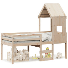 vidaXL Hochbett mit Dach 90x200 cm Massivholz Kiefer