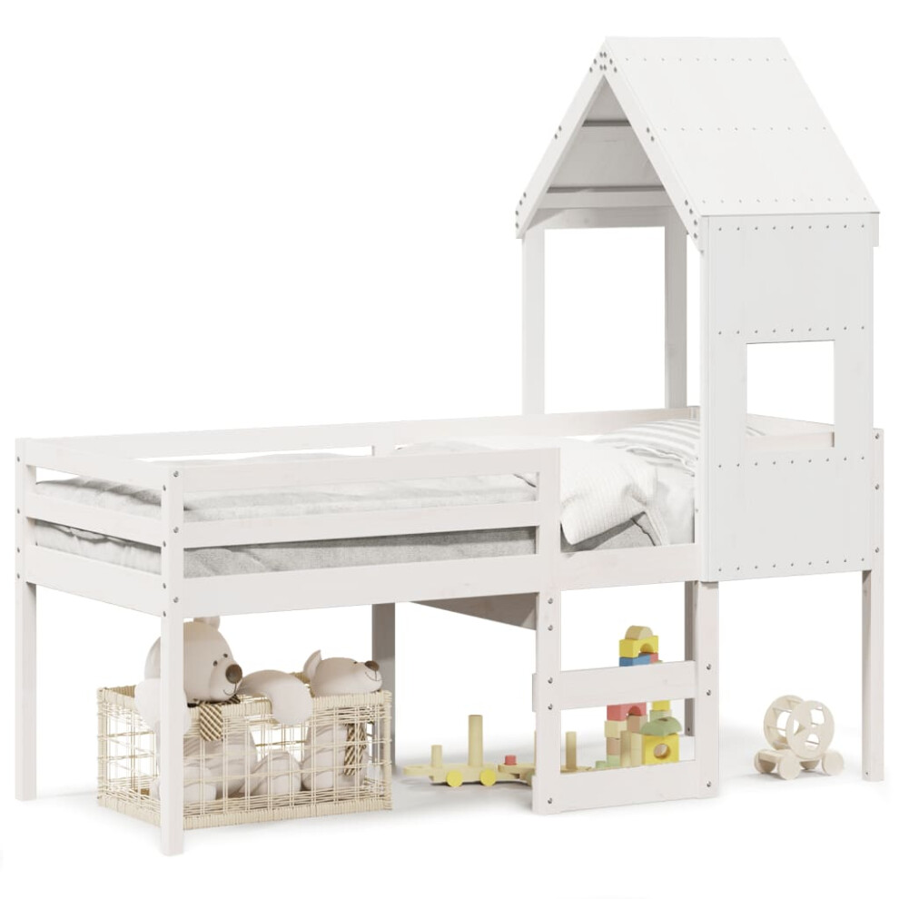 (white, 90 x 190 cm) vidaXL High Sleeper Bed with Roof Loft Bed White 90x190 cm Solid Wood Pine