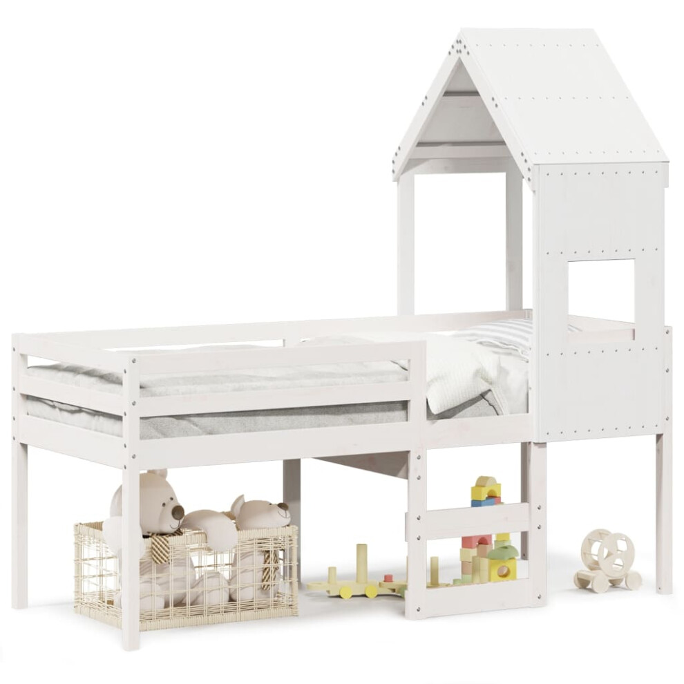 (white, 75 x 190 cm) vidaXL High Sleeper Bed with Roof Loft Bed White 90x190 cm Solid Wood Pine