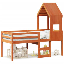 vidaXL Hochbett mit Dach Wachsbraun 90x190 cm Massivholz Kiefer