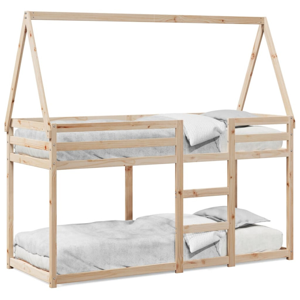 Vidaxl (Natural, 80 X 200 Cm) Bunk Bed With Roof Kids Bed Frame Wax Brown 80X200 Cm Solid Wood Pine