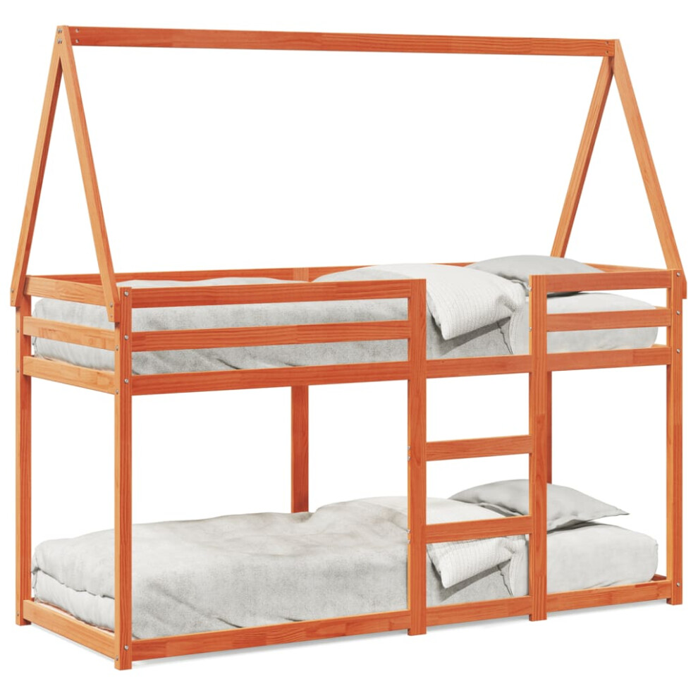Vidaxl (Wax Brown, 80 X 200 Cm) Bunk Bed With Roof Kids Bed Frame Wax Brown 80X200 Cm Solid Wood Pine