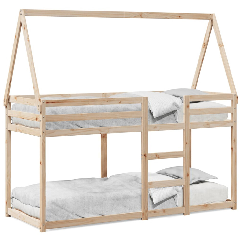 (natural, 75 x 190 cm) vidaXL Bunk Bed with Roof Kids Bed Frame Wax Brown 80x200 cm Solid Wood Pine