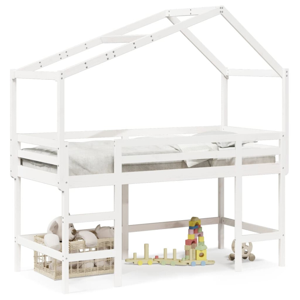 (white, 90 x 200 cm) vidaXL Loft Bed with Ladder and Roof Bunk Bed Frame 90x190 cm Solid Wood Pine