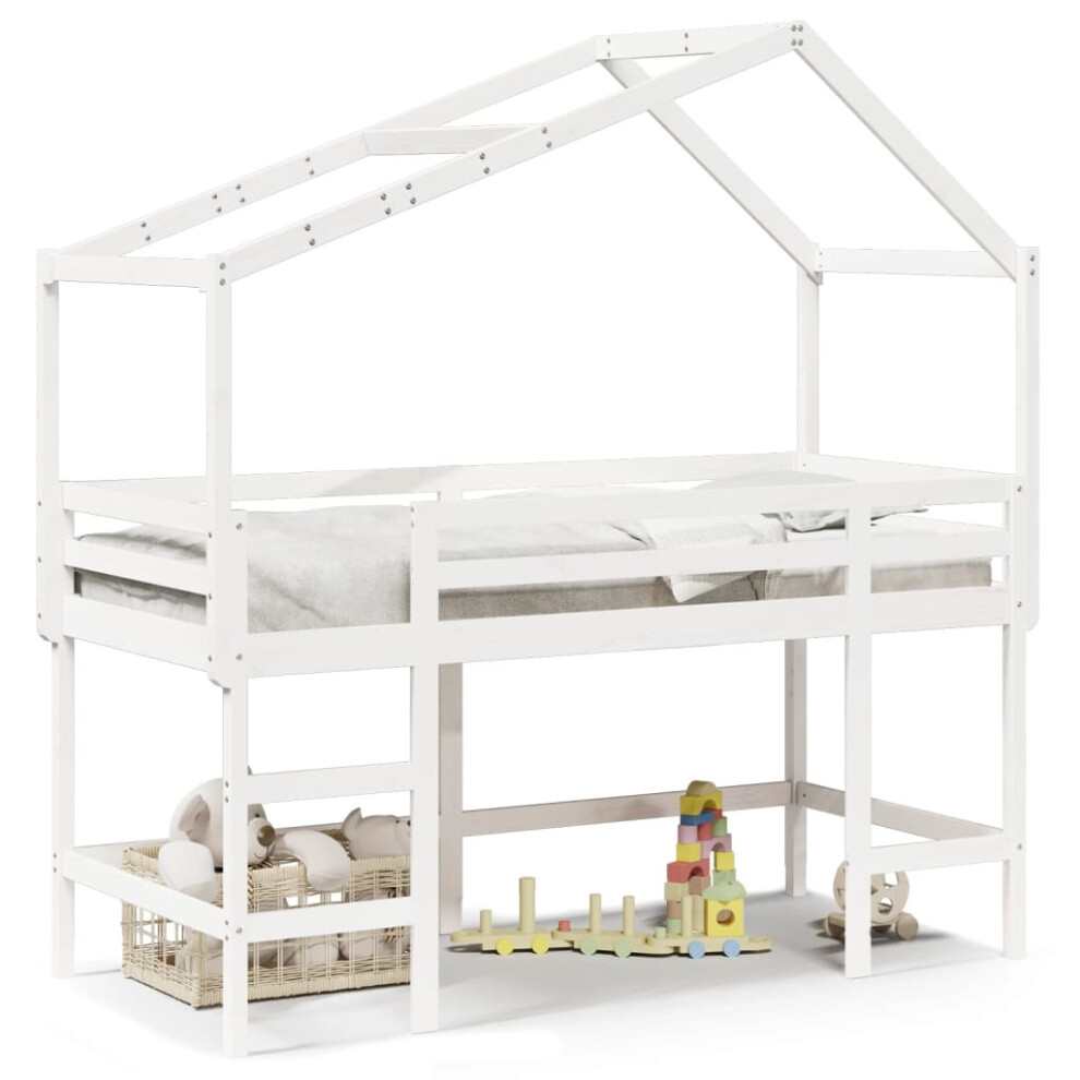 (white, 80 x 200 cm) vidaXL Loft Bed with Ladder and Roof Bunk Bed Frame 90x190 cm Solid Wood Pine