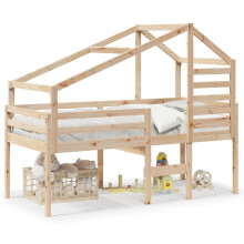vidaXL Hochbett mit Dach 80x200 cm Massivholz Kiefer