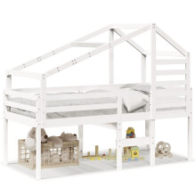 vidaXL Hochbett mit Dach Weiß 80x200 cm Massivholz Kiefer