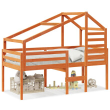 vidaXL Hochbett mit Dach Wachsbraun 80x200 cm Massivholz Kiefer