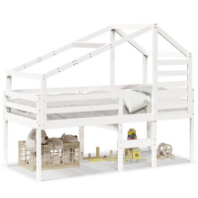 vidaXL Hochbett mit Dach Weiß 90x190 cm Massivholz Kiefer