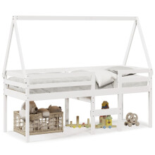 vidaXL Hochbett mit Dach Weiß 90x200 cm Massivholz Kiefer