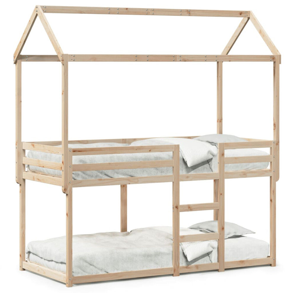 Vidaxl (Natural, 80 X 200 Cm) Bunk Bed With Roof Kids Bed Frame Wax Brown 75X190 Cm Solid Wood Pine