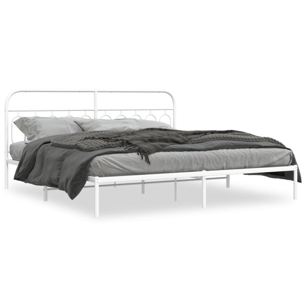 Vidaxl (White, 200 X 200 Cm/ With Headboard) Metal Bed Frame With Headboard And Footboard Bed Base Black 120X200 Cm