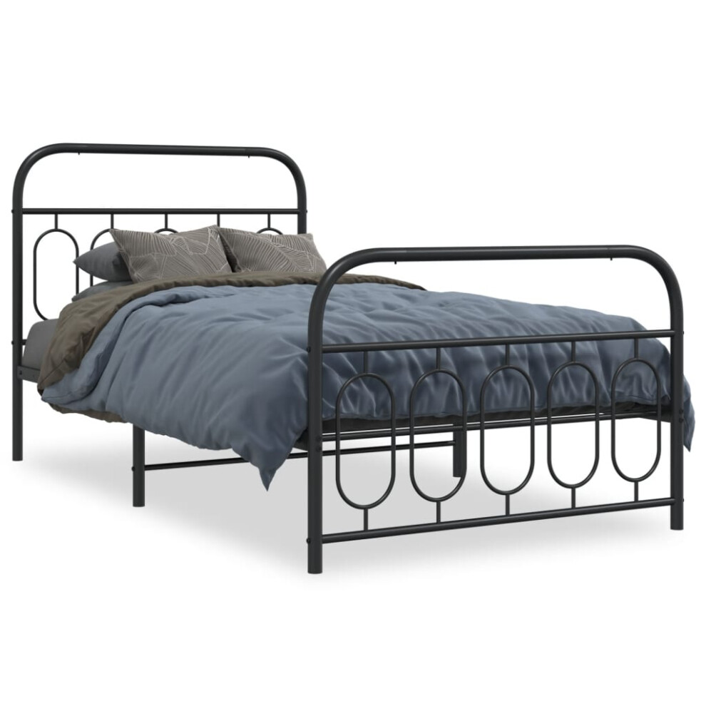 Vidaxl (Black, 107 X 203 Cm/ With Headboard & Footboard) Metal Bed Frame With Headboard And Footboard Bed Base Black 120X200 Cm