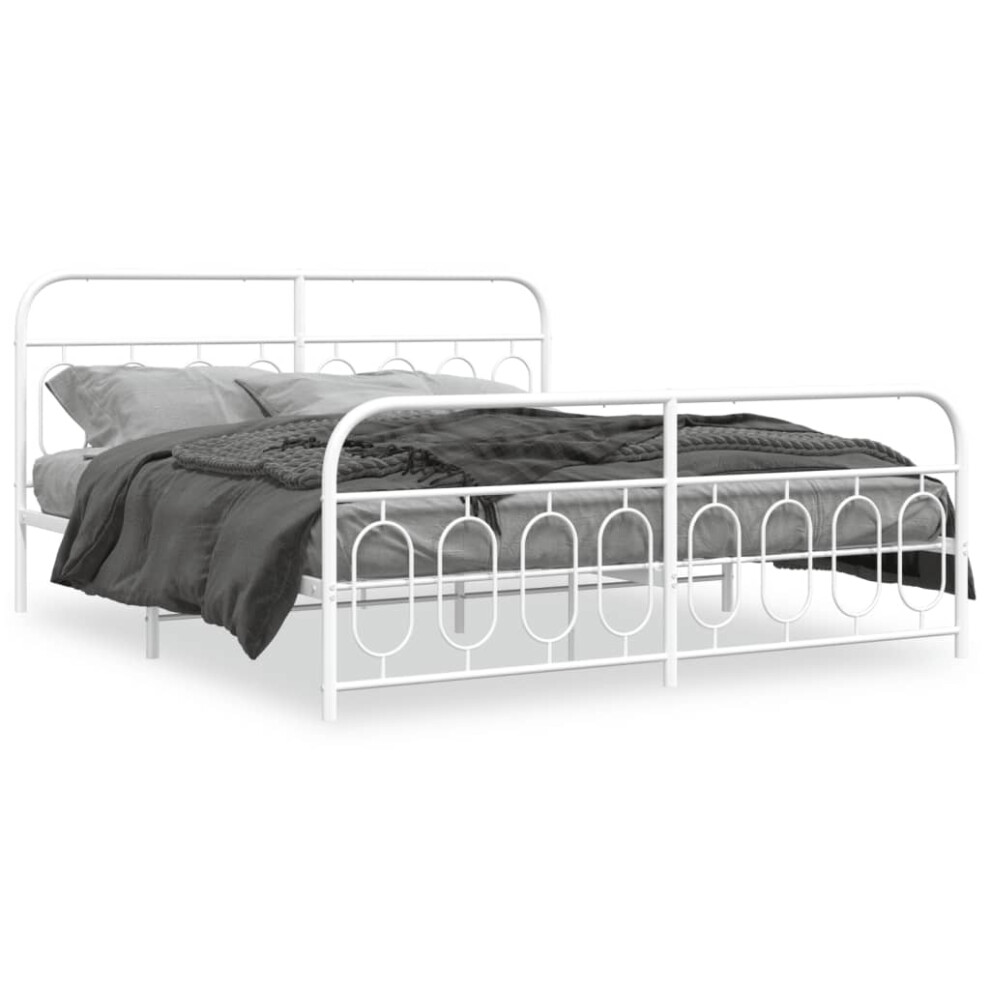 (white, 193 x 203 cm/ with headboard & footboard) vidaXL Metal Bed Frame with Headboard and Footboard Bed Base Black 120x200 cm