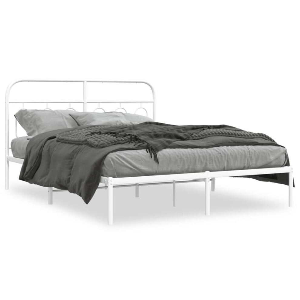 Vidaxl (White, 140 X 190 Cm/ With Headboard) Metal Bed Frame With Headboard And Footboard Bed Base Black 120X200 Cm