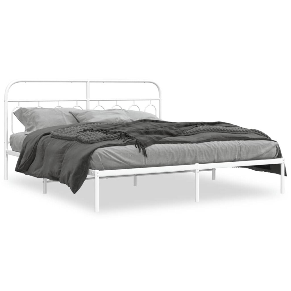 Vidaxl (White, 193 X 203 Cm/ With Headboard) Metal Bed Frame With Headboard And Footboard Bed Base Black 120X200 Cm