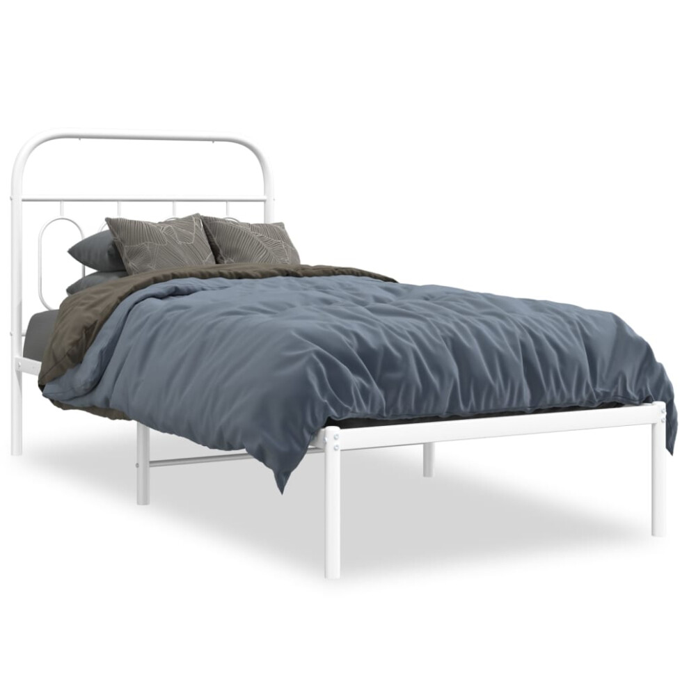 Vidaxl (White, 90 X 190 Cm/ With Headboard) Metal Bed Frame With Headboard And Footboard Bed Base Black 120X200 Cm