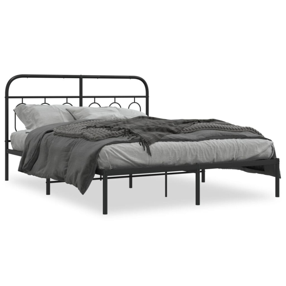 Vidaxl (Black, 140 X 200 Cm/ With Headboard) Metal Bed Frame With Headboard And Footboard Bed Base Black 120X200 Cm