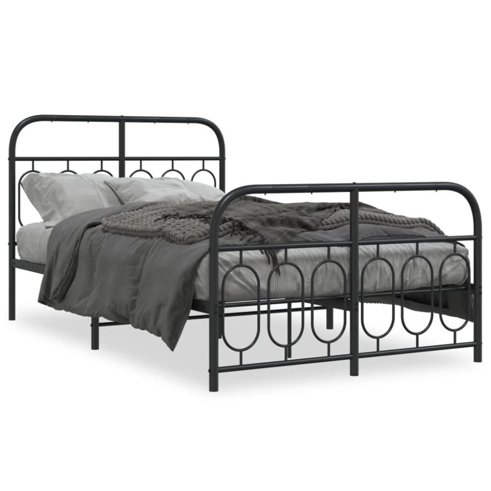 Vidaxl (Black, 120 X 190 Cm/ With Headboard & Footboard) Metal Bed Frame With Headboard And Footboard Bed Base Black 120X200 Cm