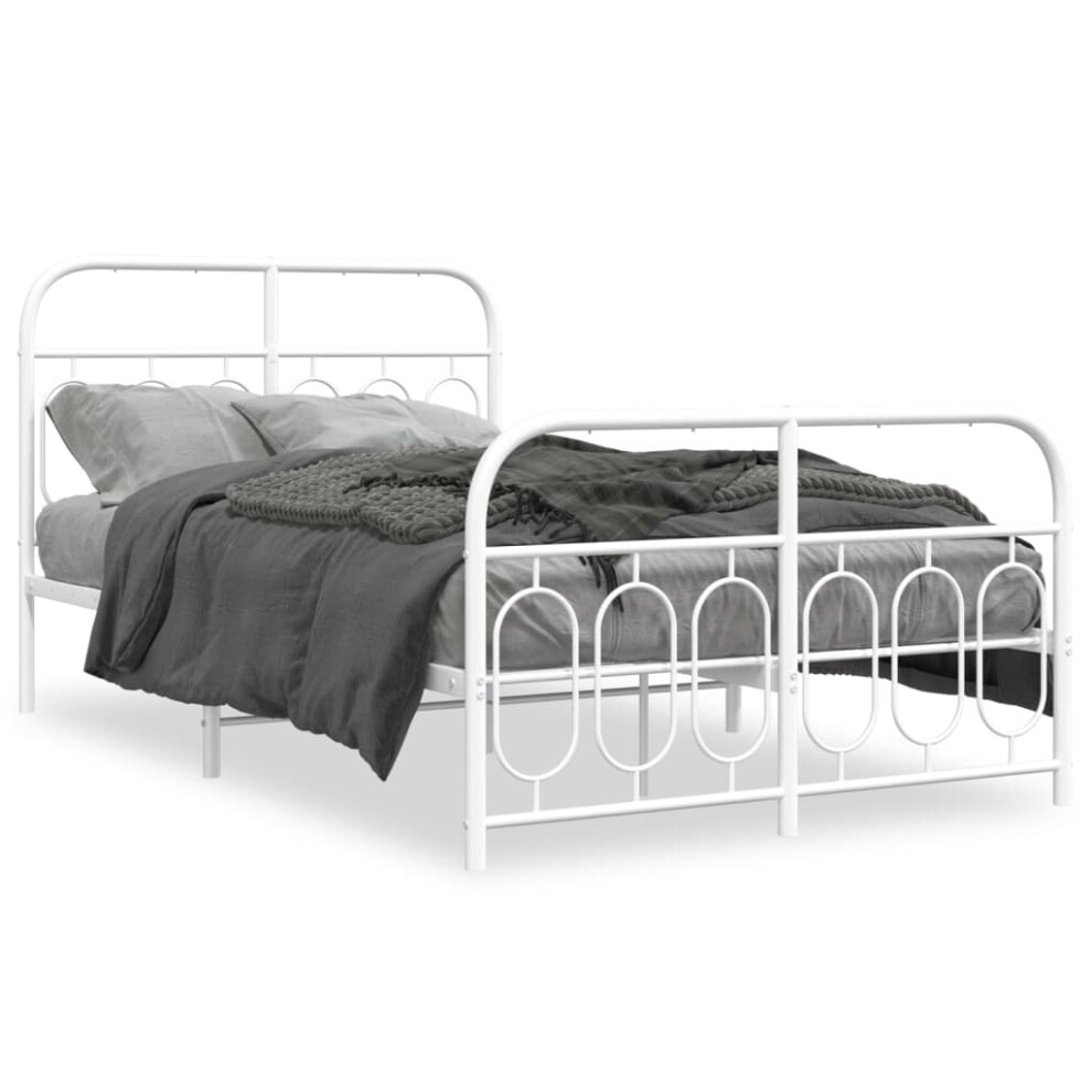 Vidaxl (White, 120 X 200 Cm/ With Headboard & Footboard) Metal Bed Frame With Headboard And Footboard Bed Base Black 120X200 Cm