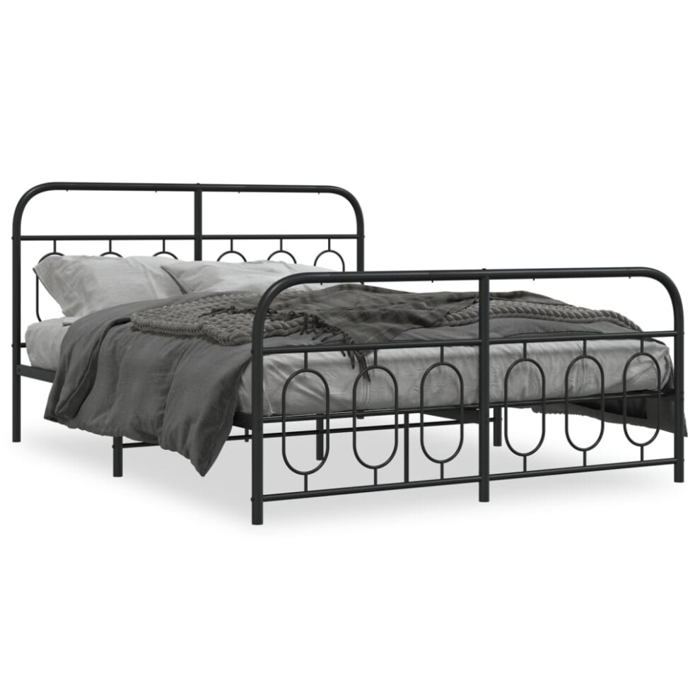 Vidaxl (Black, 150 X 200 Cm/ With Headboard & Footboard) Metal Bed Frame With Headboard And Footboard Bed Base Black 120X200 Cm