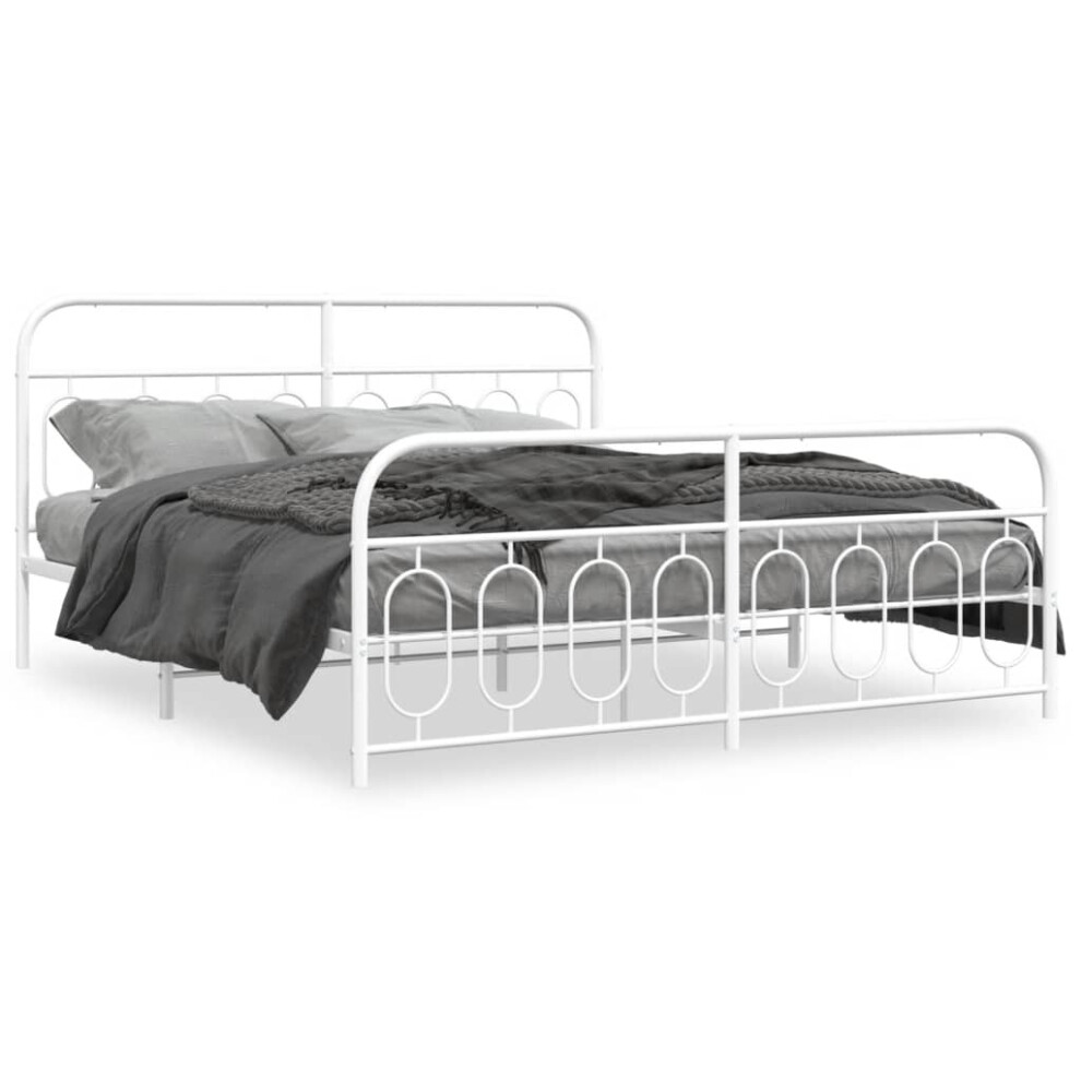 Vidaxl (White, 183 X 213 Cm/ With Headboard & Footboard) Metal Bed Frame With Headboard And Footboard Bed Base Black 120X200 Cm