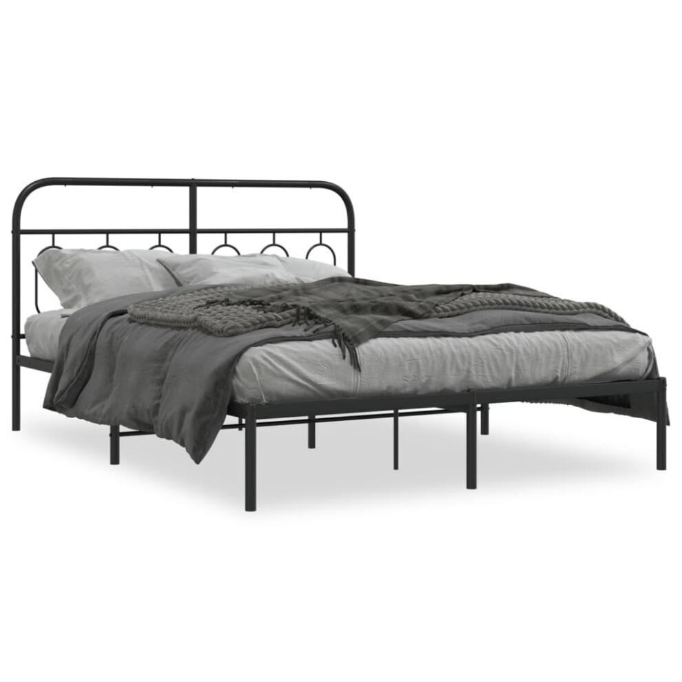 Vidaxl (Black, 135 X 190 Cm/ With Headboard) Metal Bed Frame With Headboard And Footboard Bed Base Black 120X200 Cm